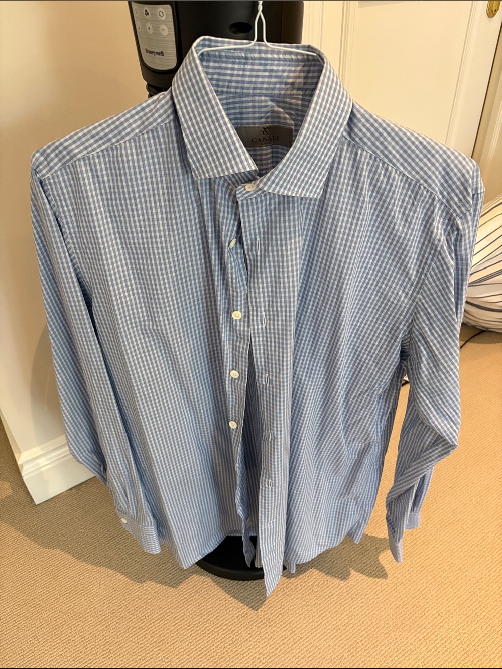 Canali Light Blue Gingham Cotton Dress Shirt